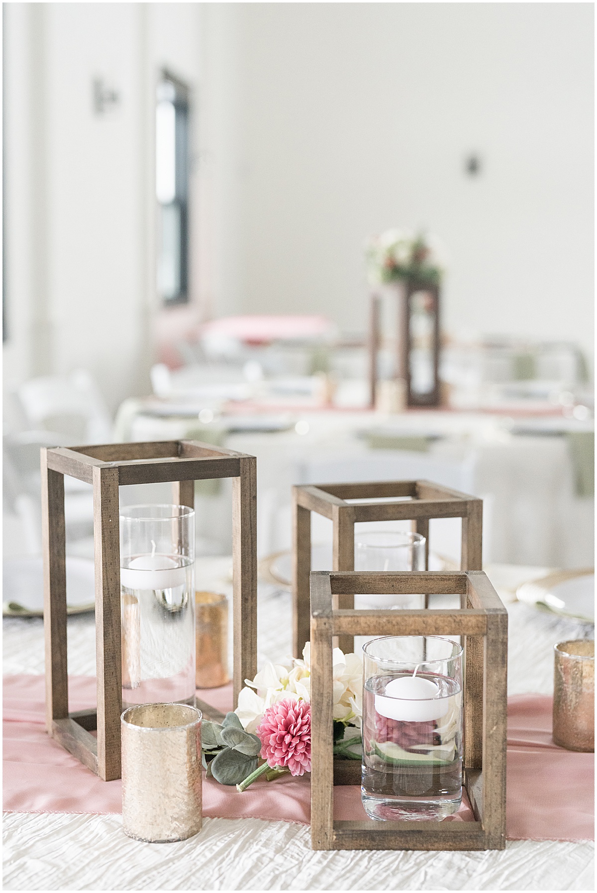 Wooden centerpieces for wedding at New Journey Farms