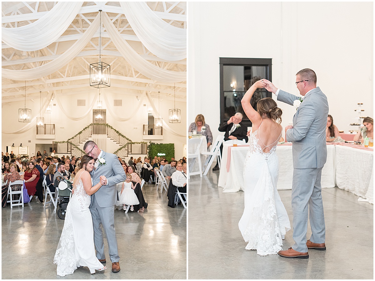 Bride dancing with father during wedding at New Journey Farms