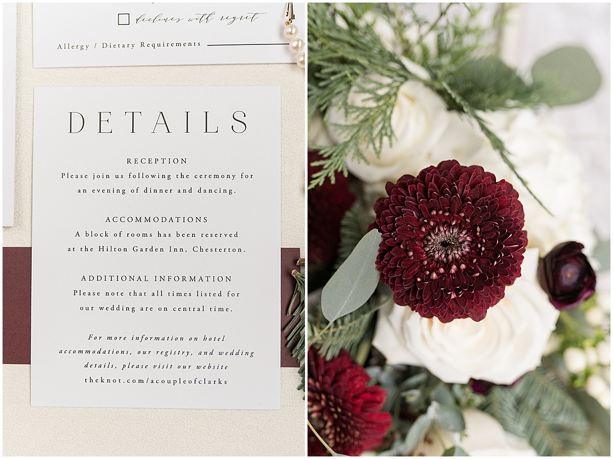 Flower details for Allure on the Lake wedding in Chesterton, Indiana