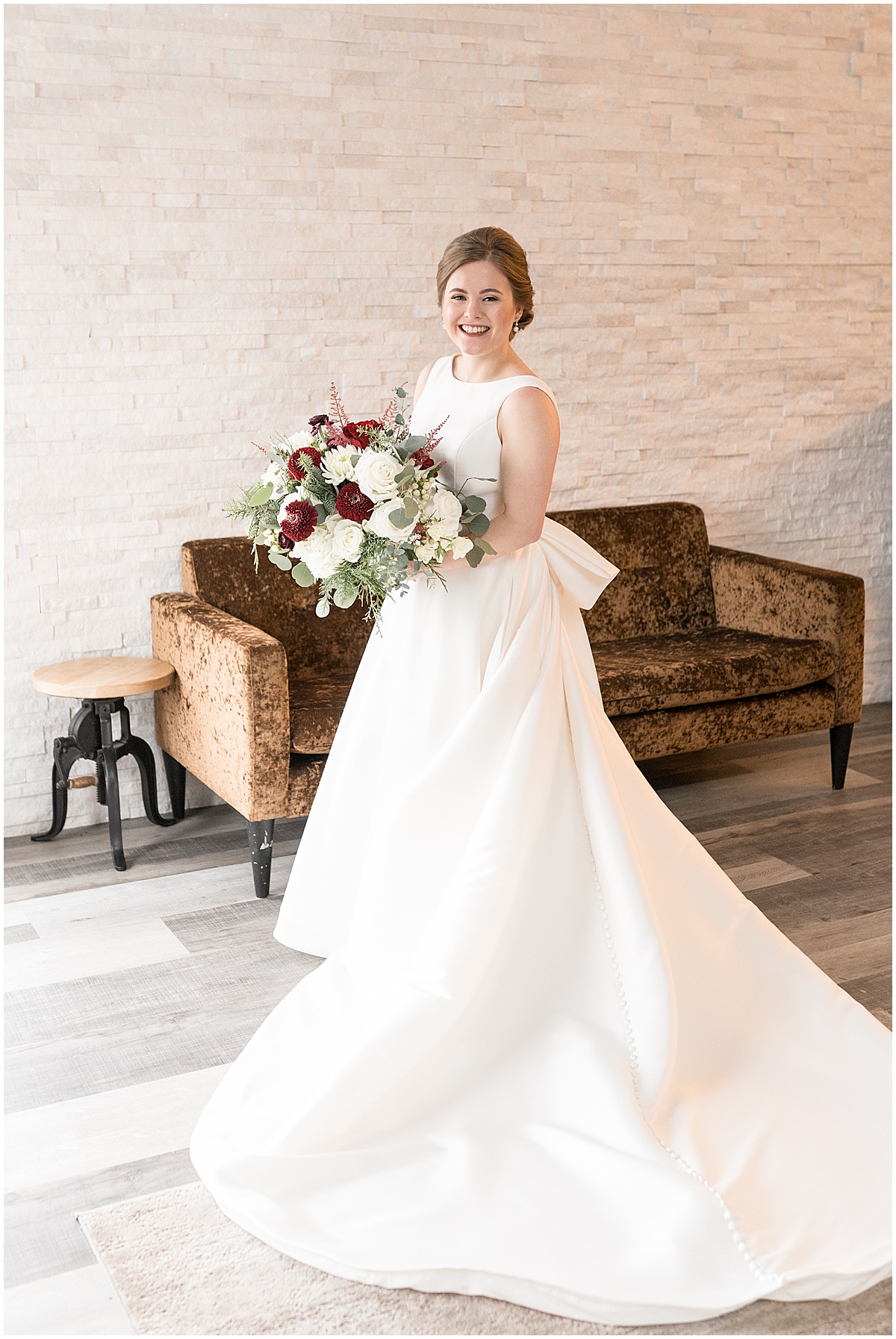 Bridal portrait showing full train for Allure on the Lake wedding in Chesterton, Indiana