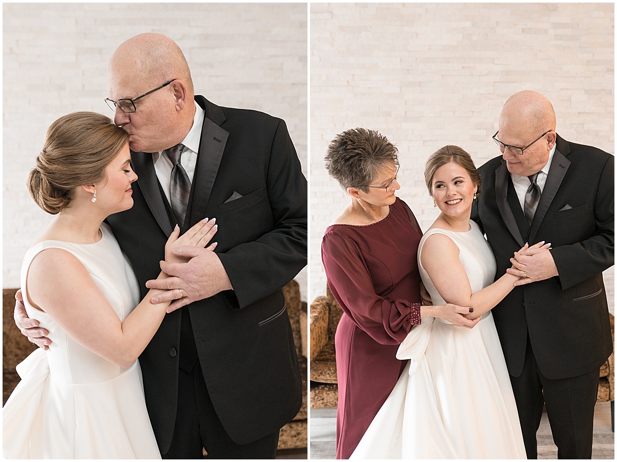 Bride hugs parents at Allure on the Lake wedding in Chesterton, Indiana