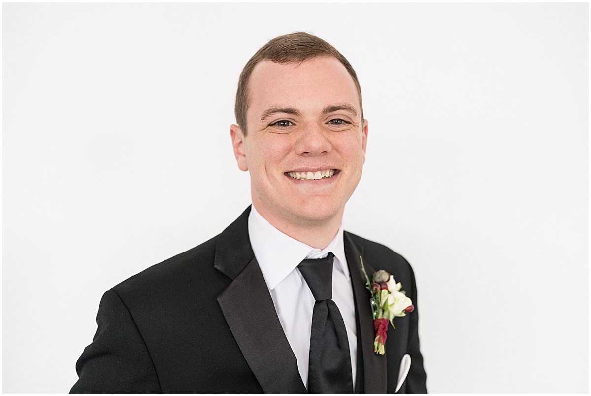 Groom smiles before Allure on the Lake wedding in Chesterton, Indiana