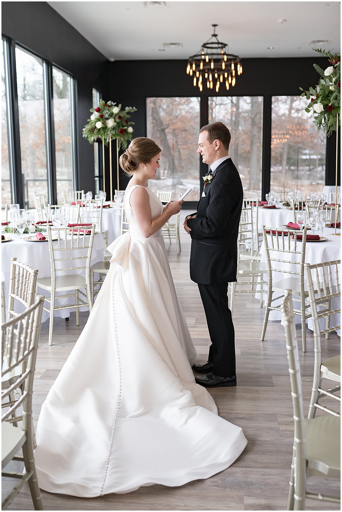 Bride reads private vows to groom at Allure on the Lake wedding in Chesterton, Indiana