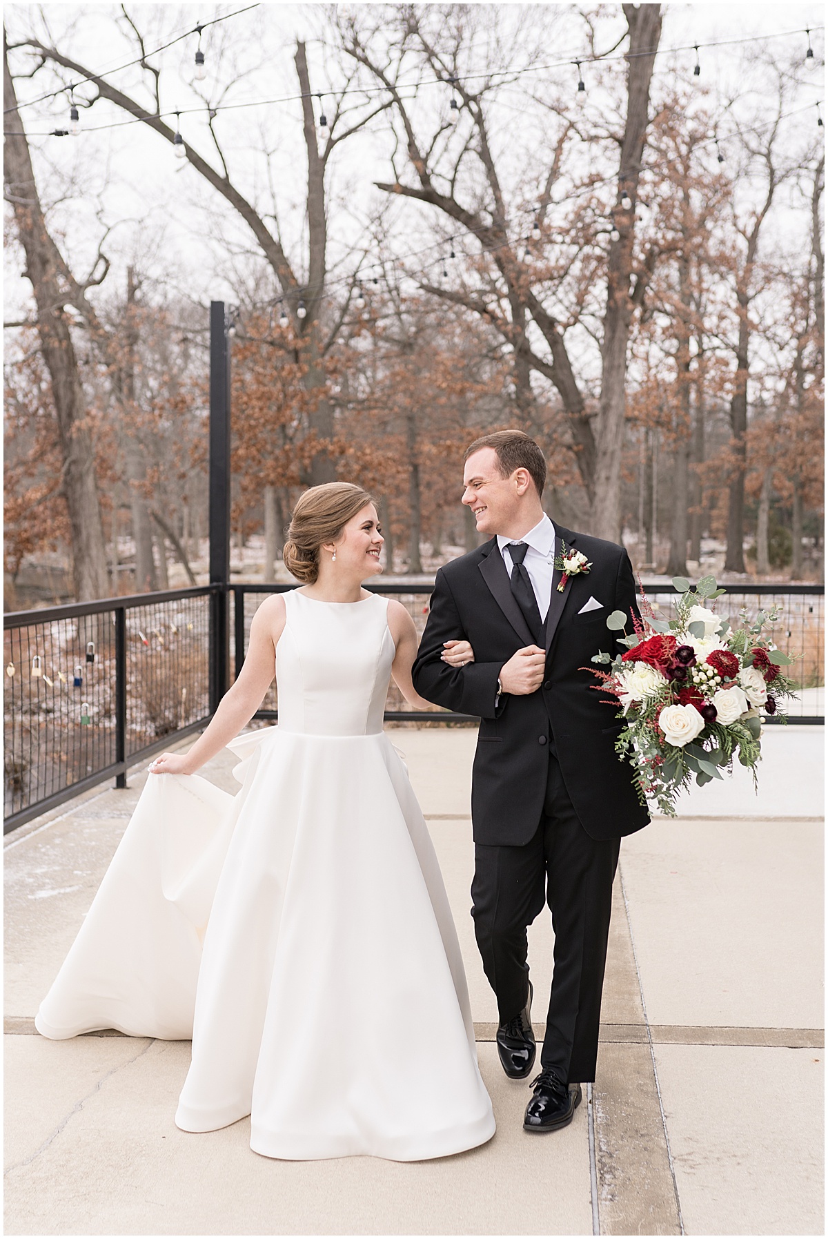 Couple walks outside at Allure on the Lake wedding in Chesterton, Indiana