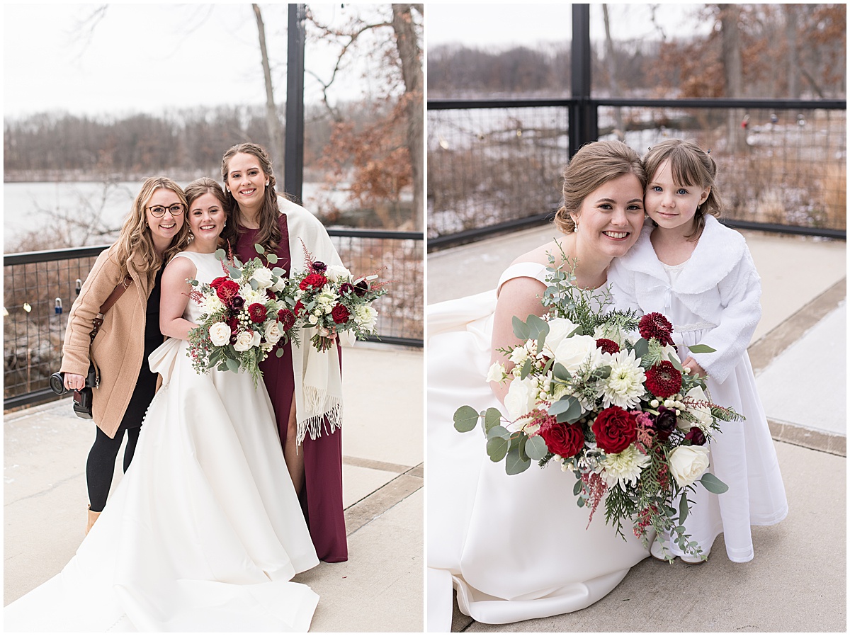 Bride and flower girl before Allure on the Lake wedding in Chesterton, Indiana