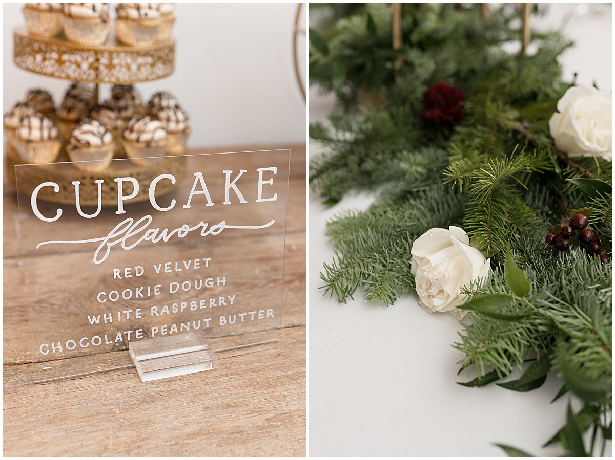 Cupcake sign details at Allure on the Lake wedding in Chesterton, Indiana