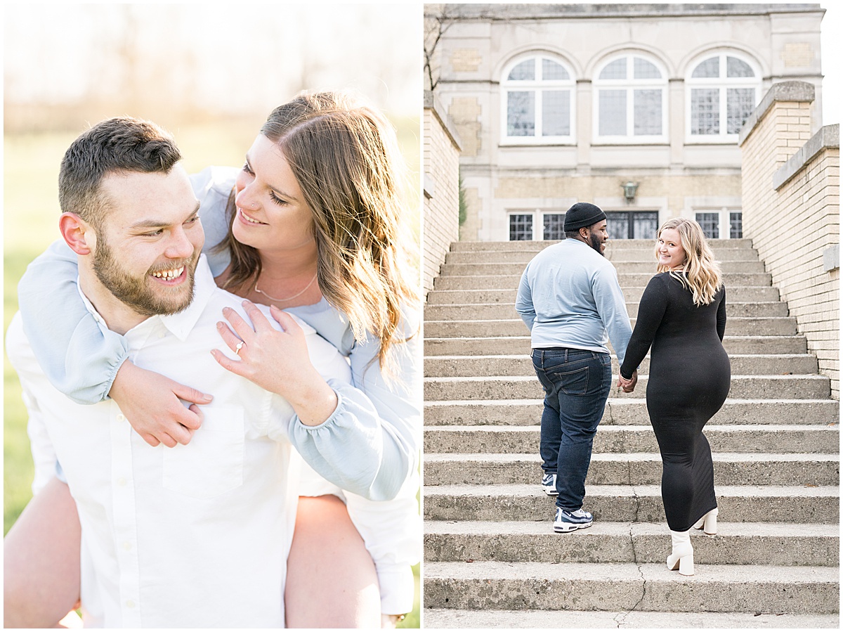 Couple walks up Laurel Hall steps featured in the “Victoria Rayburn Photography Best of Engagement Photos 2022” blog post.