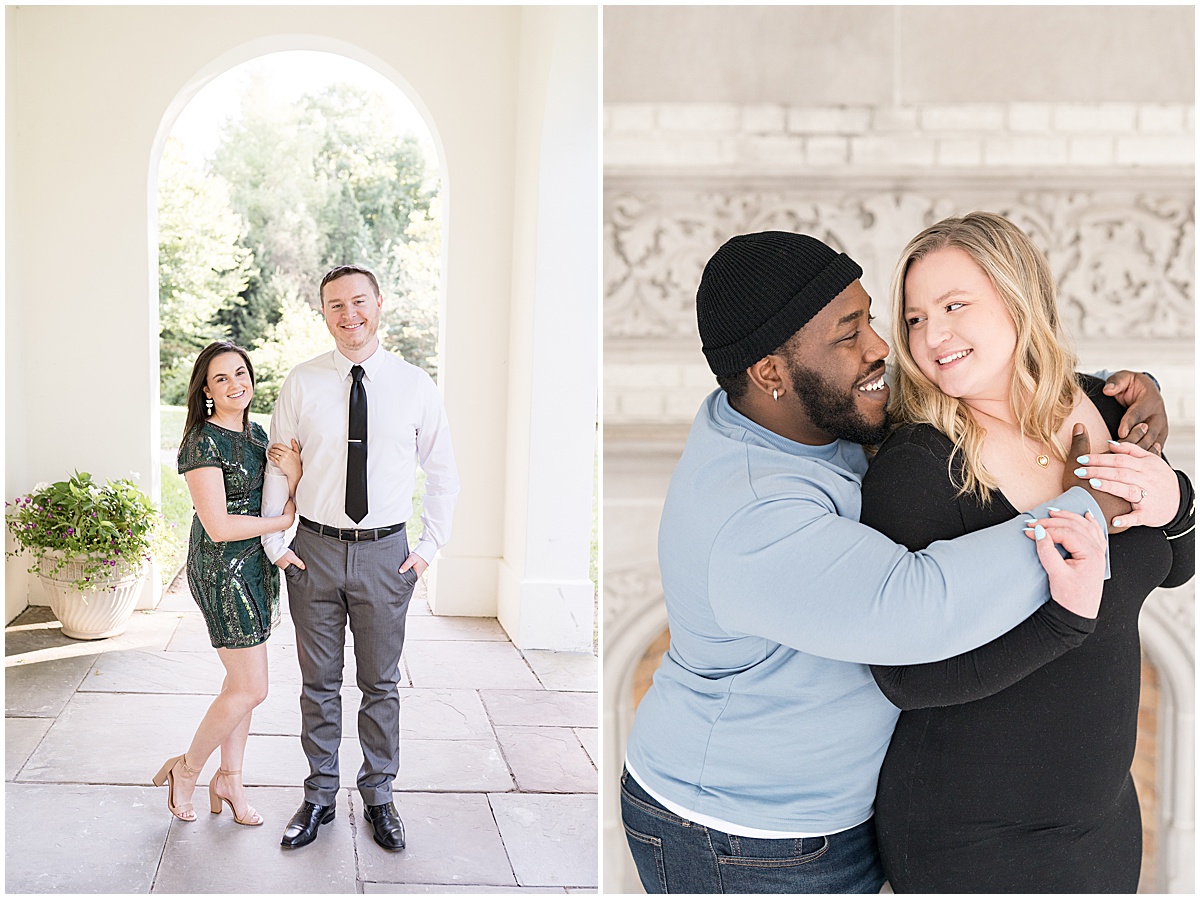 Couple in front of fireplace at Laurel Hall featured in the “Victoria Rayburn Photography Best of Engagement Photos 2022” blog post.