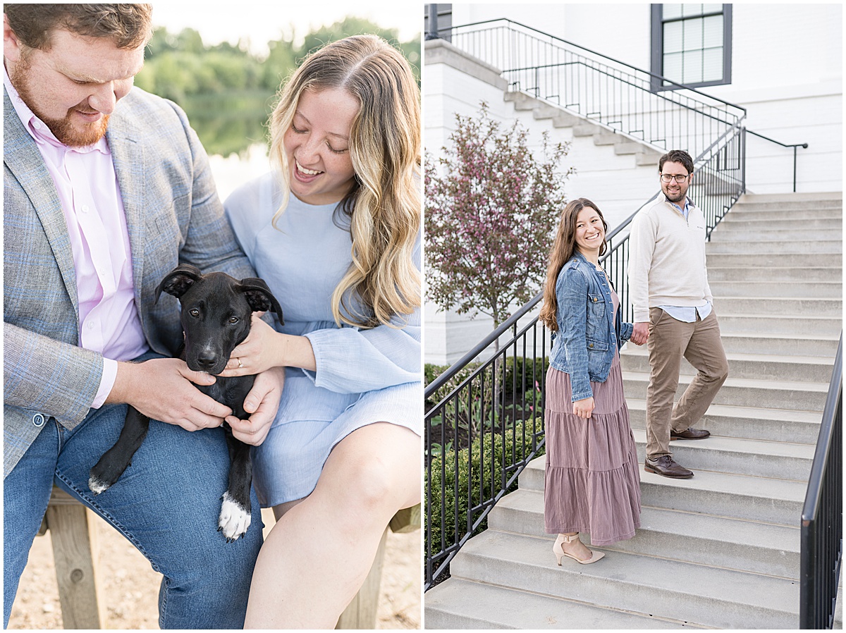 Couple sit with dog at Fairfield Lakes Park featured in the “Victoria Rayburn Photography Best of Engagement Photos 2022” blog post.