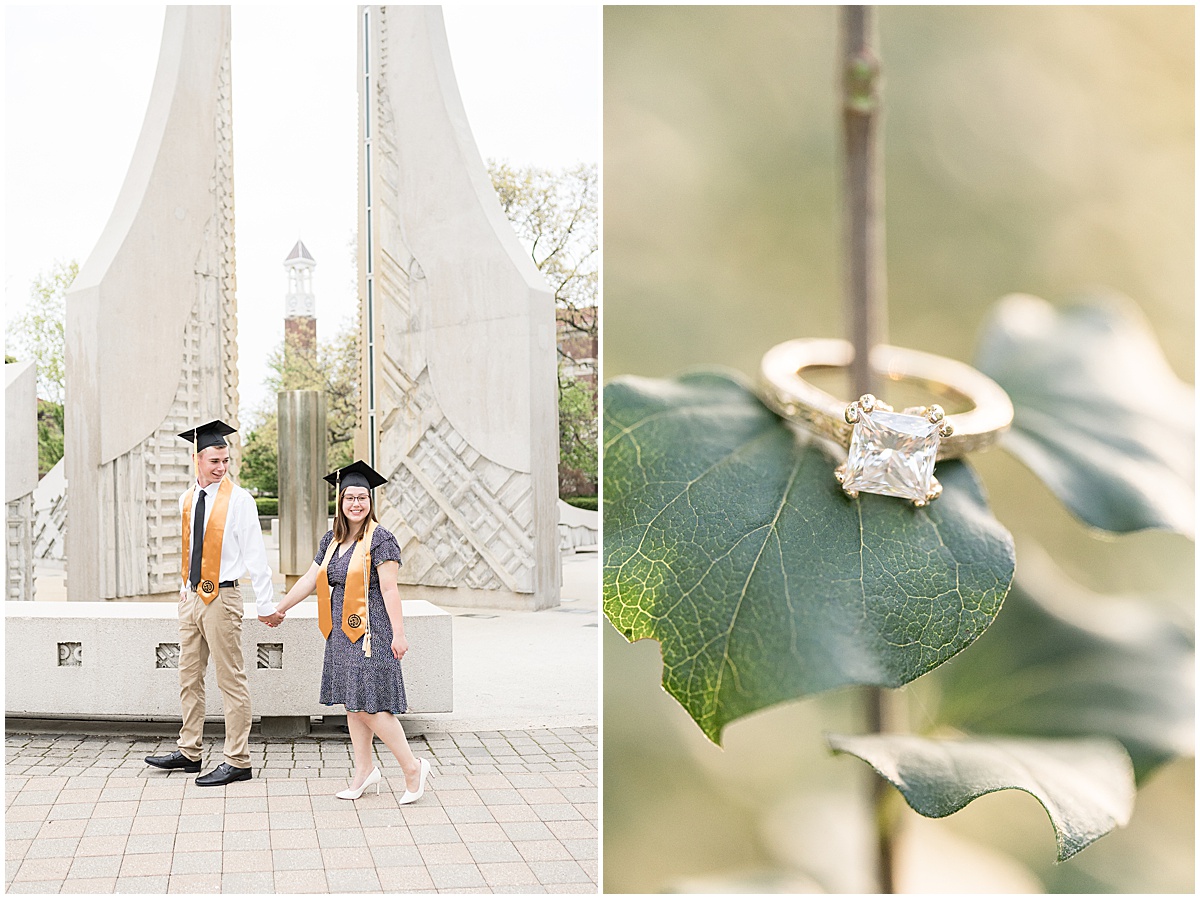 Close up of ring on leaf featured in the “Victoria Rayburn Photography Best of Engagement Photos 2022” blog post.