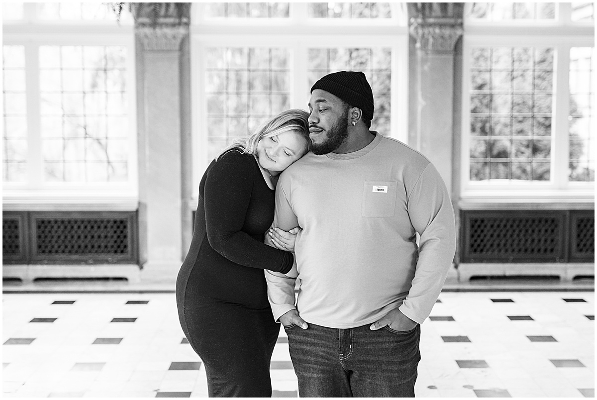 Couple hugs at Laurel Hall featured in the “Victoria Rayburn Photography Best of Engagement Photos 2022” blog post.