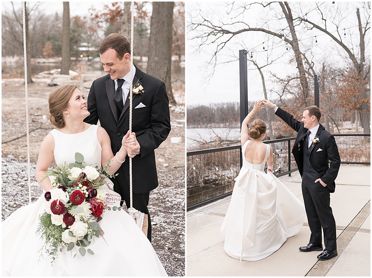 Bride and groom dance by lake at Allure on the Lake wedding in Chesterton, Indiana photographed by Victoria Rayburn Photography