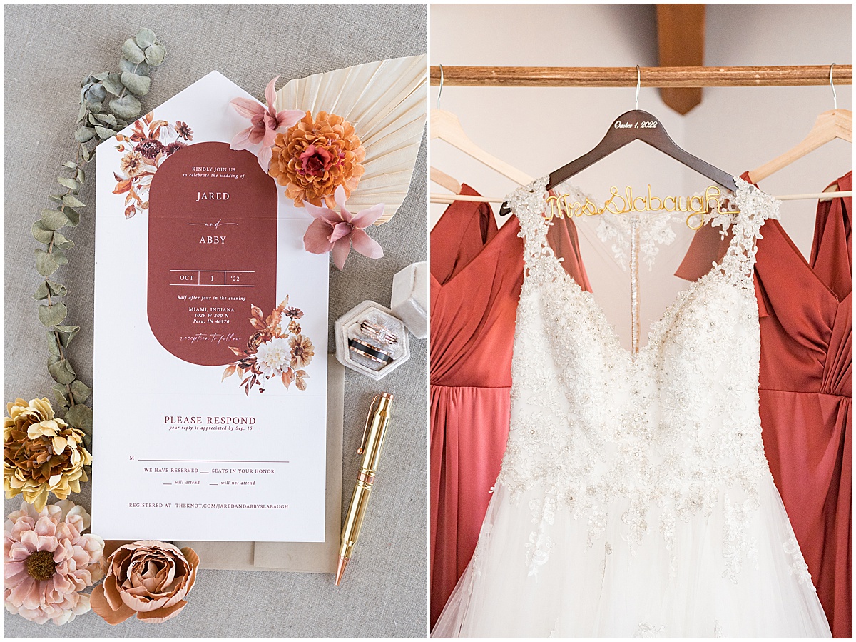 Invitation flat lay for boho-inspired Miami County Fairgrounds wedding in Peru, Indiana photographed by Victoria Rayburn Photography