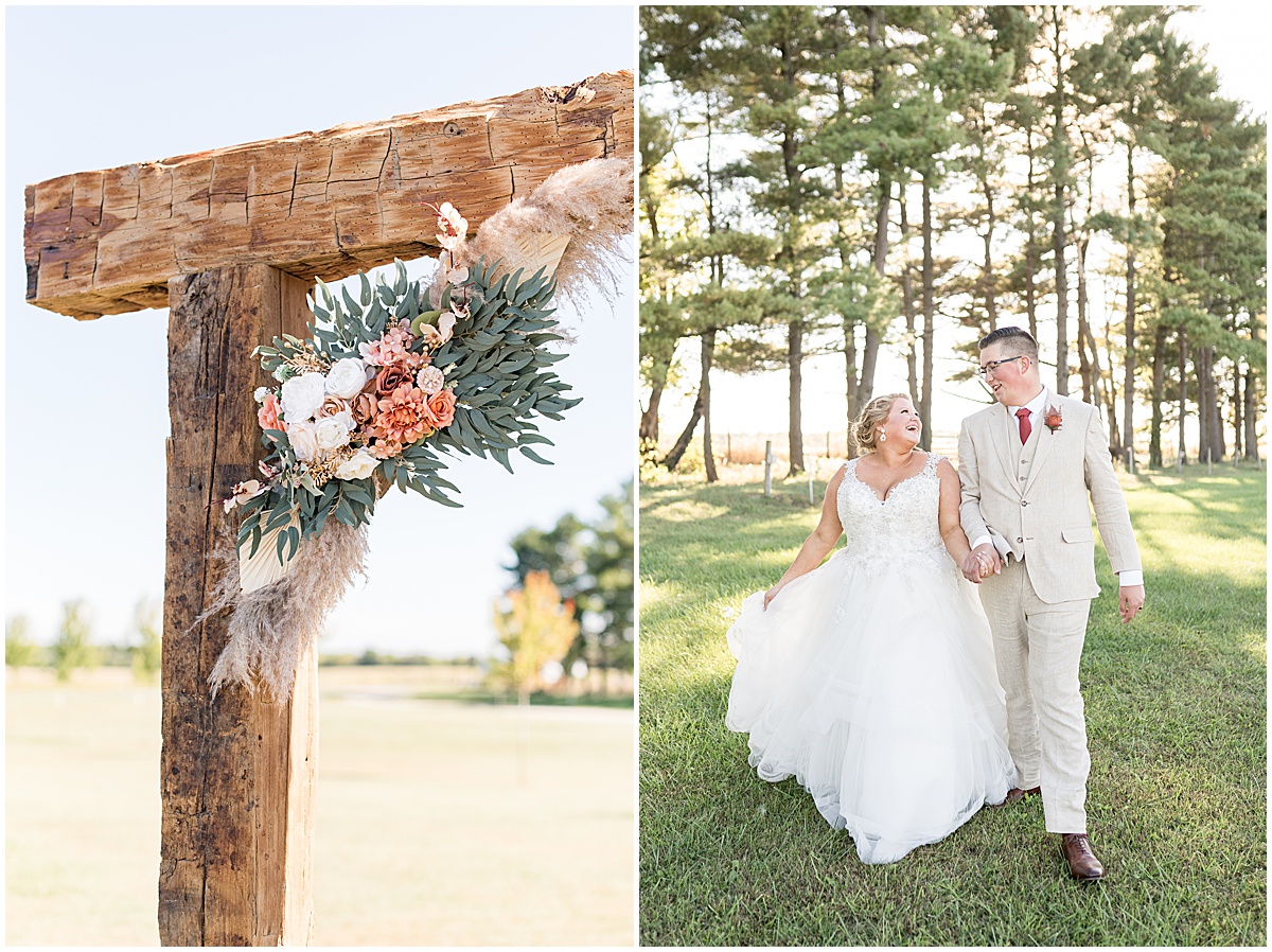 Wedding arch details for boho-inspired Miami County Fairgrounds wedding in Peru, Indiana photographed by Victoria Rayburn Photography