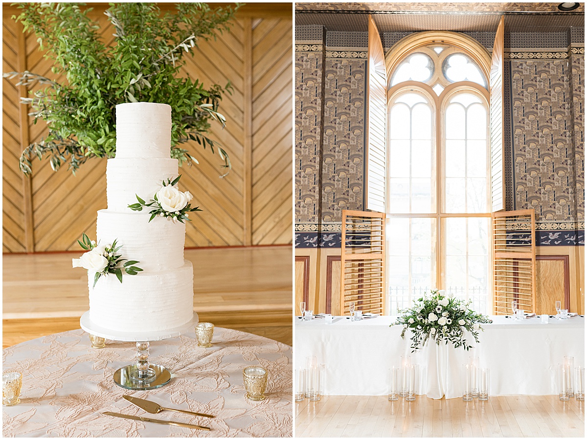 Reception detail of cake and head table for Delphi Opera House wedding photographed by Victoria Rayburn Photography