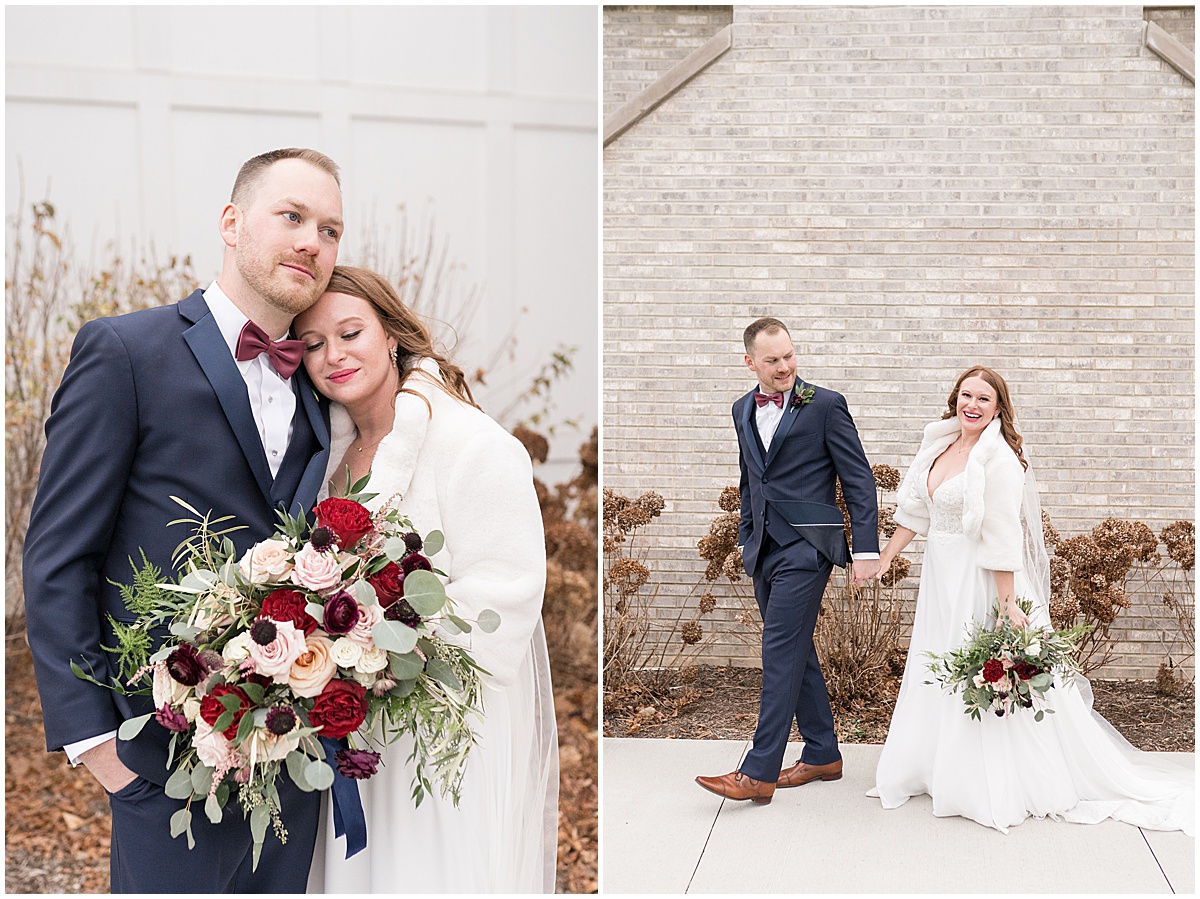 Bride and groom walk holding hands after Iron & Ember Events wedding in Carmel, Indiana by Victoria Rayburn Photography