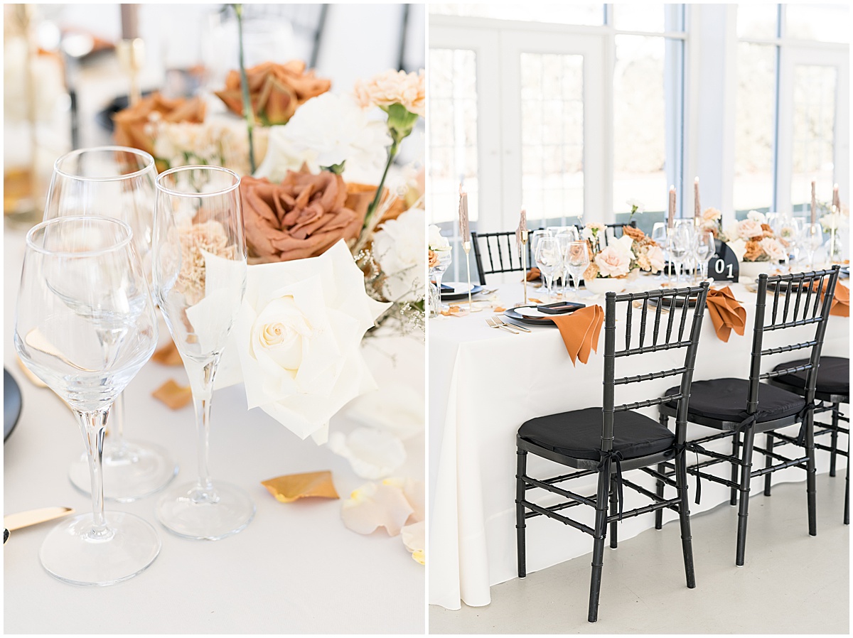 Table setting for fall wedding at The Ritz Charles Garden Pavilion in Carmel, Indiana photographed by Victoria Rayburn Photography