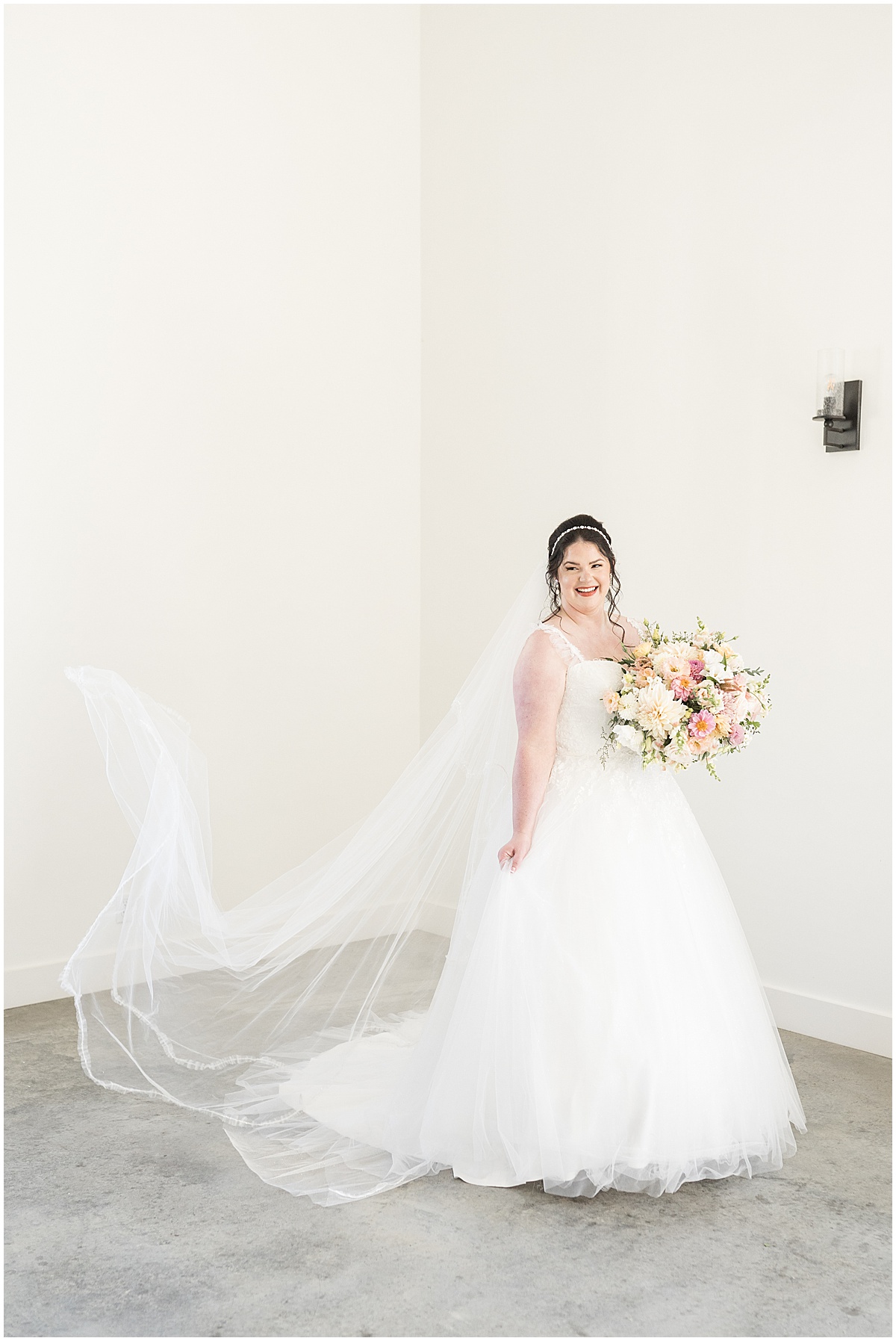 Bridal portrait before pastel wedding at New Journey Farms in Lafayette, Indiana photographed by Victoria Rayburn Photography