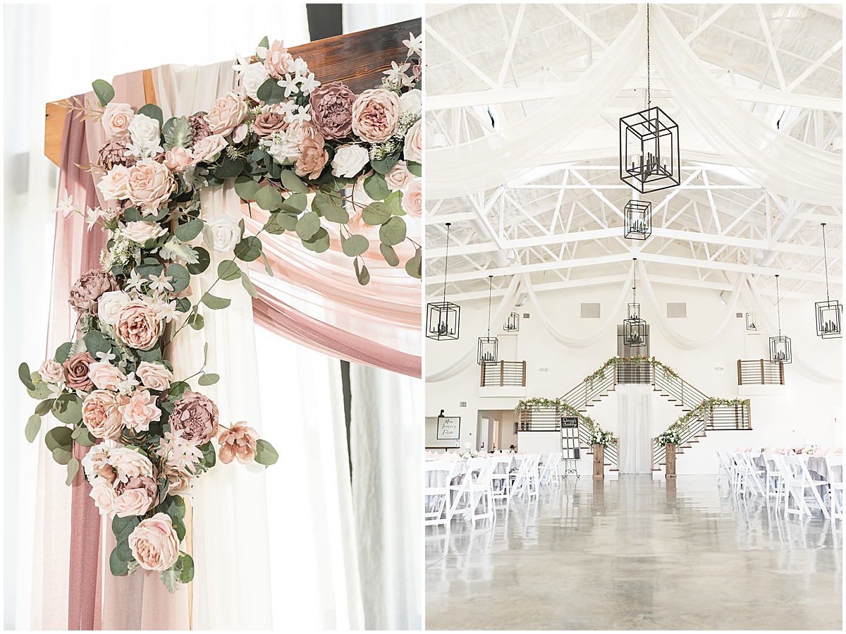 Wedding arch details for pastel wedding at New Journey Farms in Lafayette, Indiana photographed by Victoria Rayburn Photography