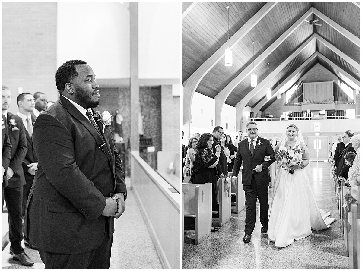 Walking down the aisle at Purdue Memorial Union wedding photographed by Victoria Rayburn Photography