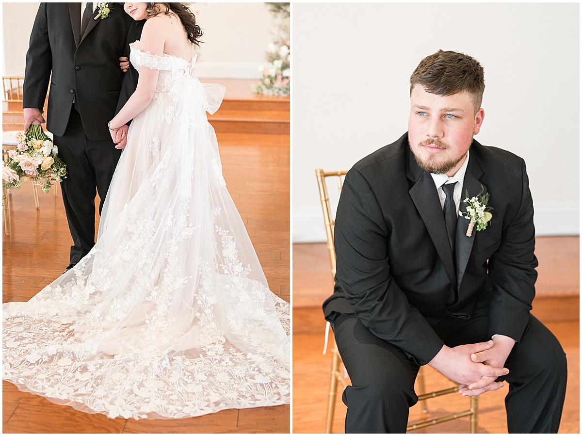 Floral lace aisle detail at Ritz Charles Chapel wedding in Carmel, Indiana photographed by Victoria Rayburn Photography