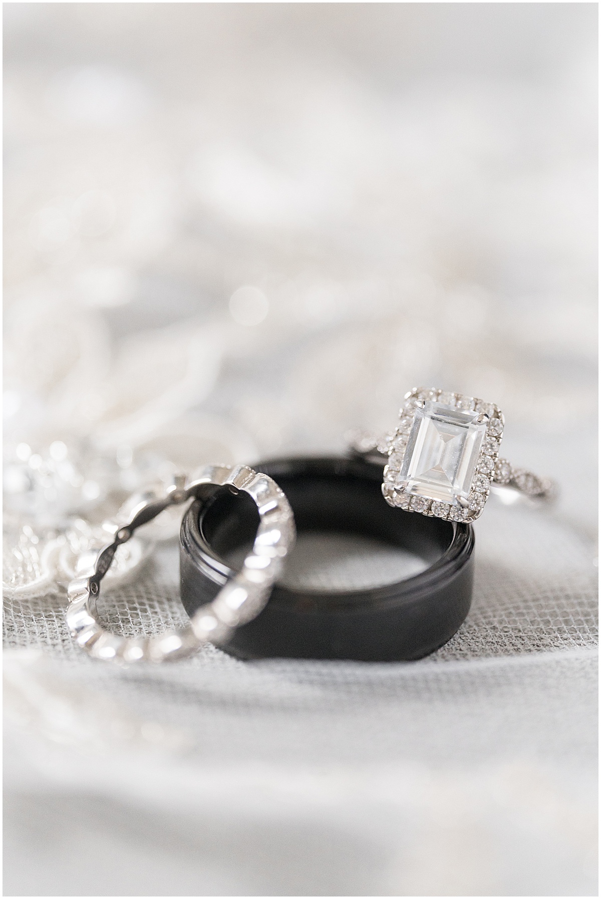 Close up of rings at wedding at Finkbiner Gala Barn in Veedersburg, Indiana photographed by Victoria Rayburn Photography