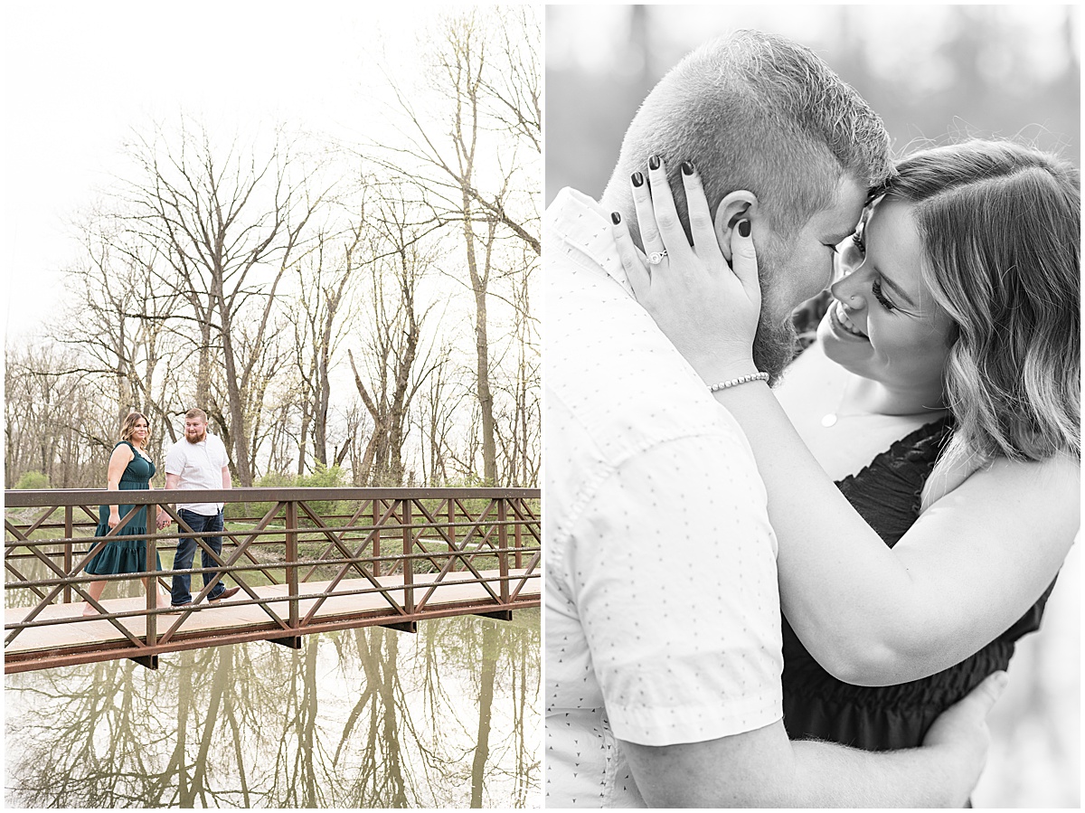 Couple kisses during Holcomb Gardens spring engagement photos