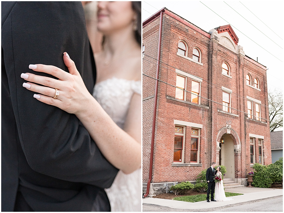 Bride and groom outside of venue during Historic Saint Joseph Hall wedding in Indianapolis