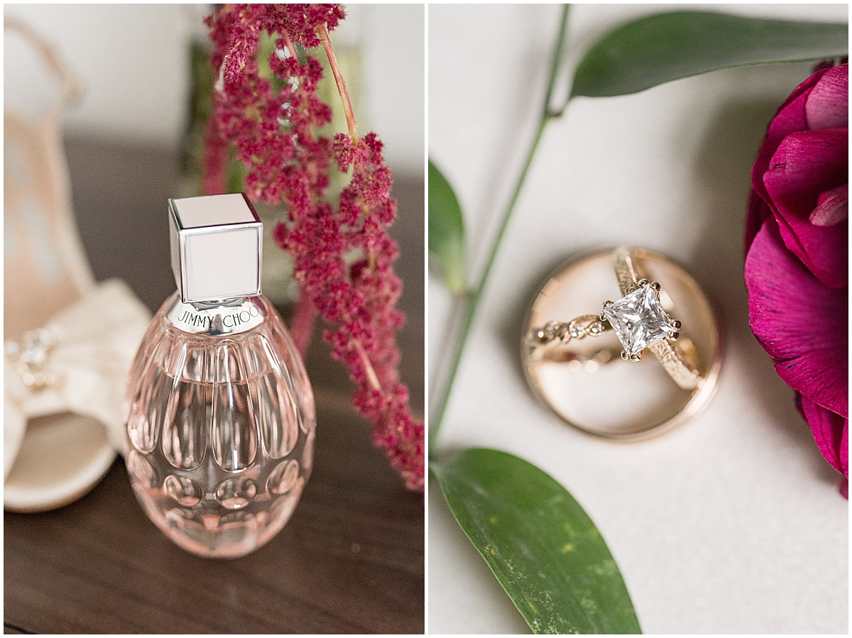 Jimmy Choo perfume and wedding rings for Historic Saint Joseph Hall wedding in Indianapolis