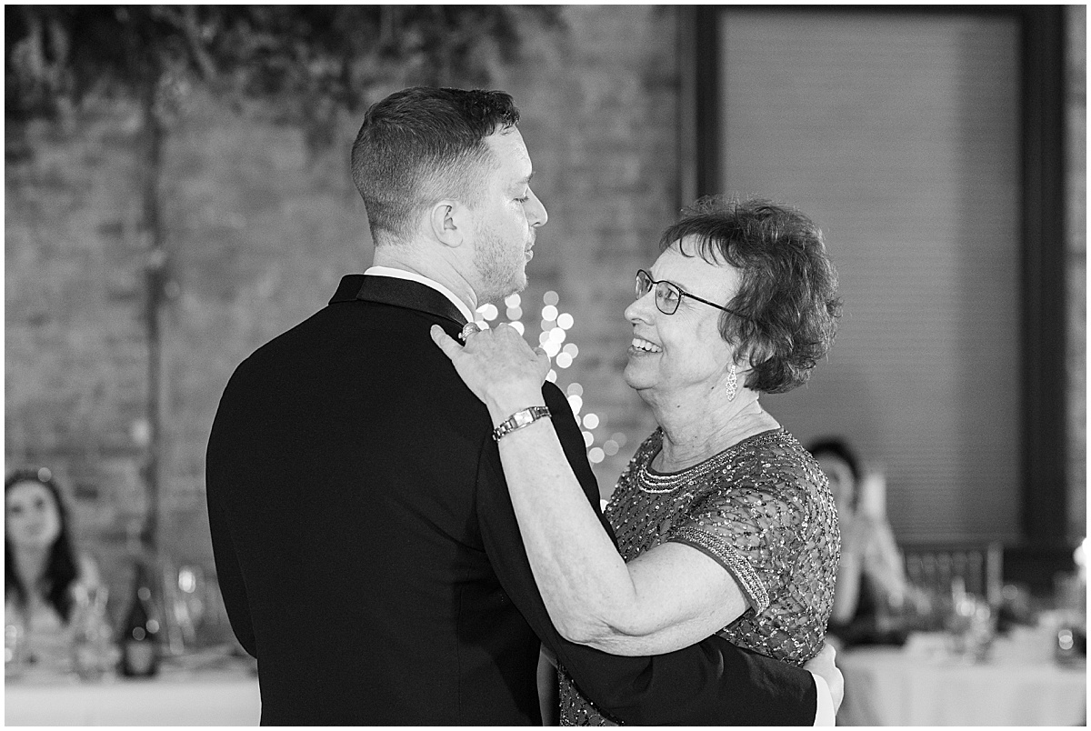 Mother-son dance during Historic Saint Joseph Hall wedding in Indianapolis