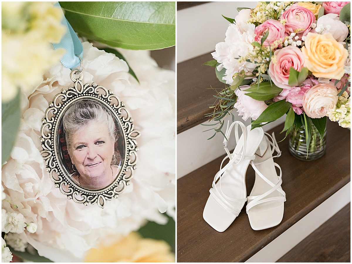 Photo of bride's grandmother in bouquet for wedding at New Journey Farms in Lafayette, Indiana