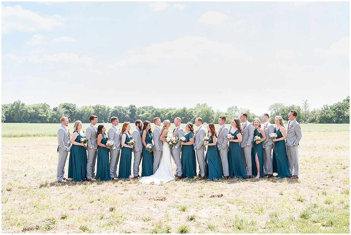 Bridal party photos outside before wedding at New Journey Farms in Lafayette, Indiana