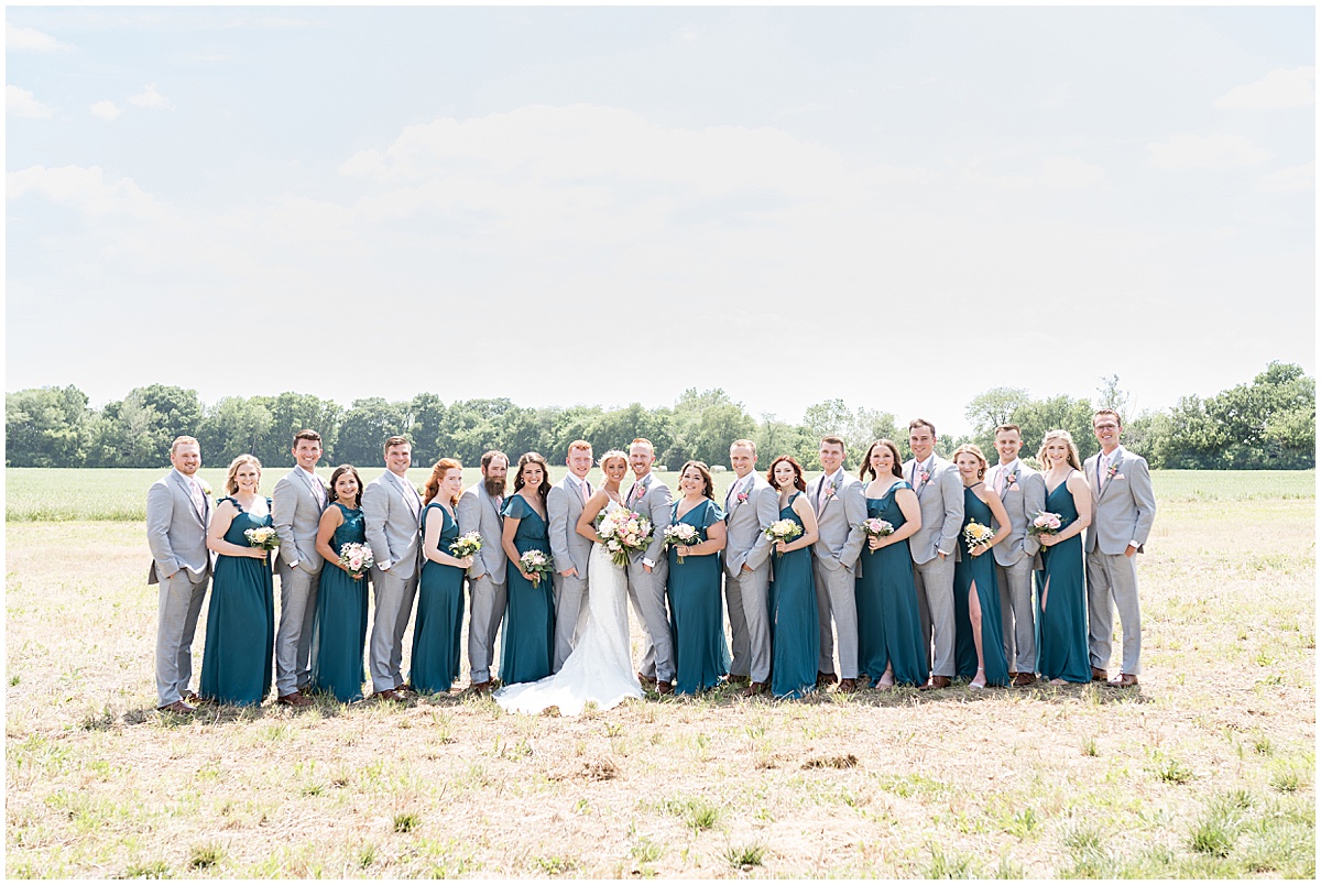Full bridal party before wedding at New Journey Farms in Lafayette, Indiana