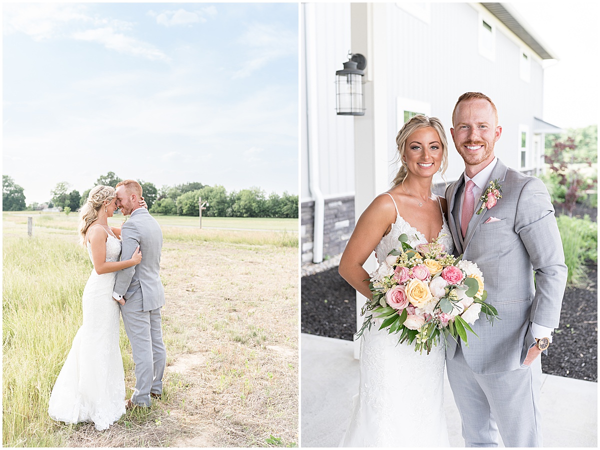 Bride and groom get close after wedding at New Journey Farms in Lafayette, Indiana