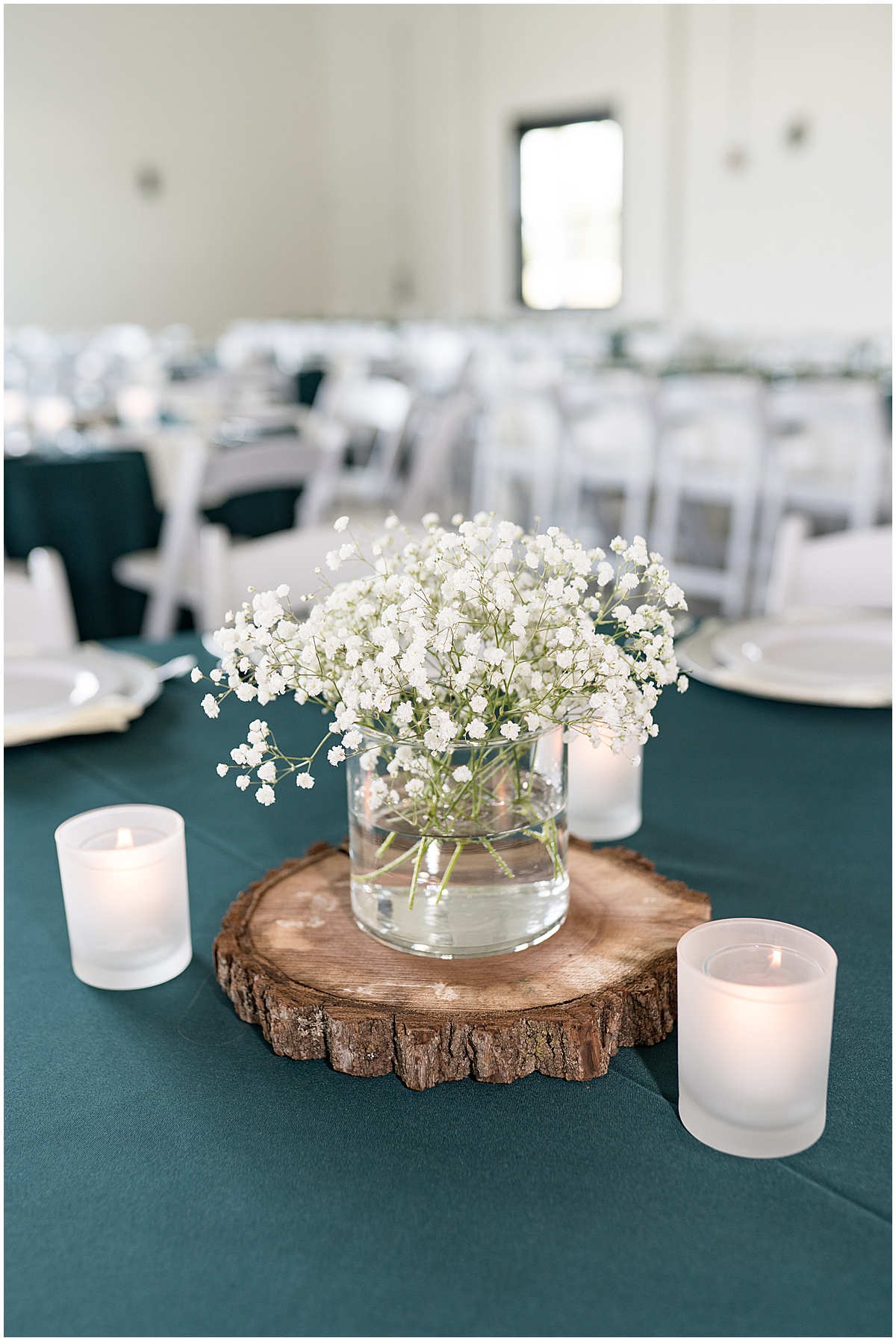 Floral centerpiece at reception for New Journey Farms in Lafayette, Indiana