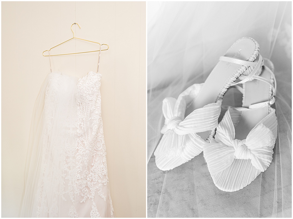 Bridal gown and shoes at St. Joseph Catholic Church in Jasper, Indiana