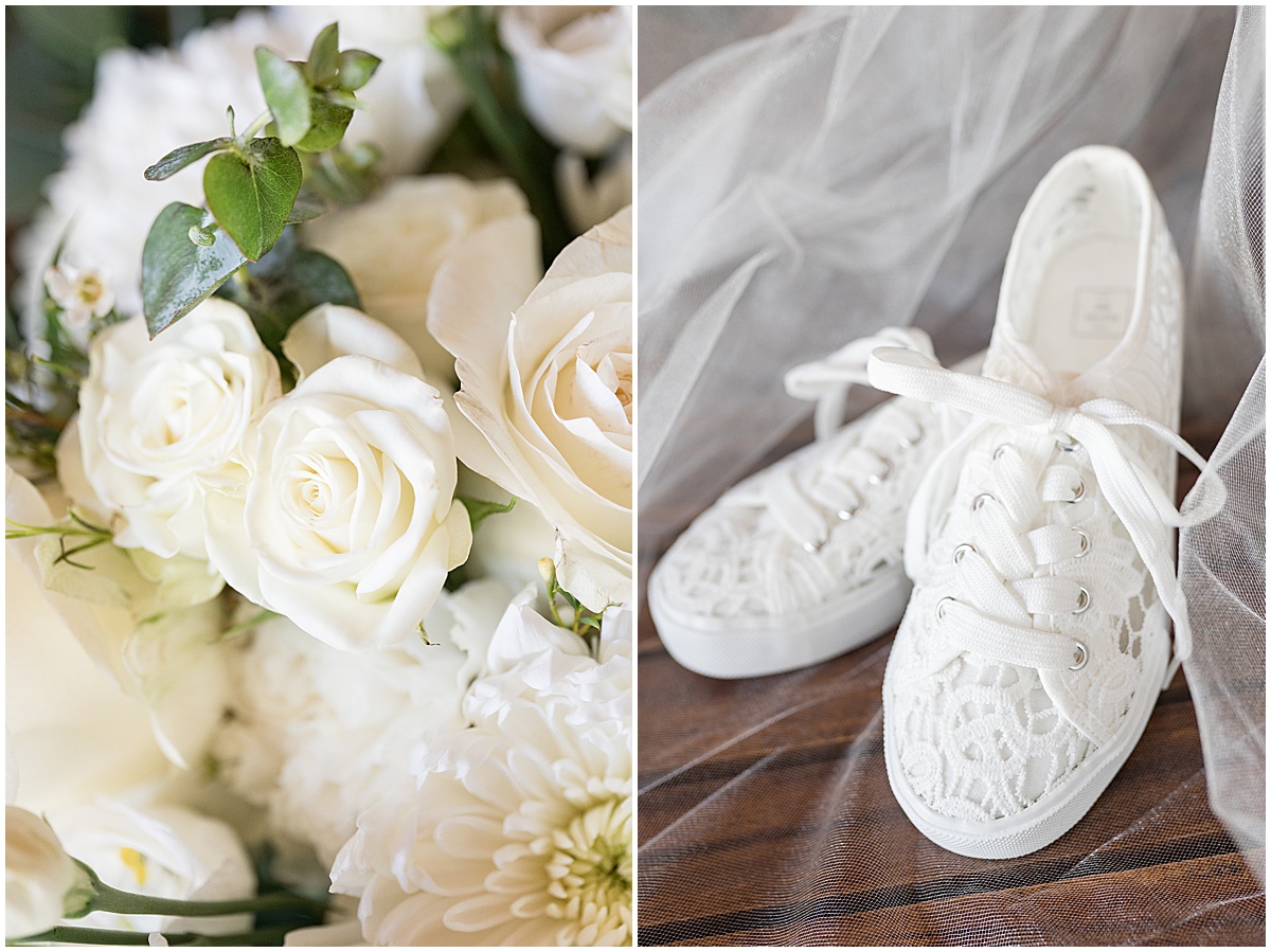 Bridal tennis shoes for Stables Event Center wedding in Lafayette, Indiana