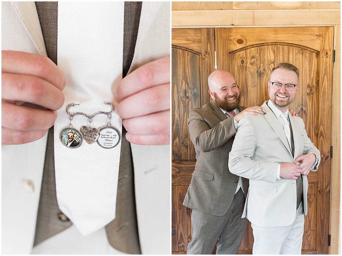 Groom's personalized tie pin for Stables Event Center wedding in Lafayette, Indiana