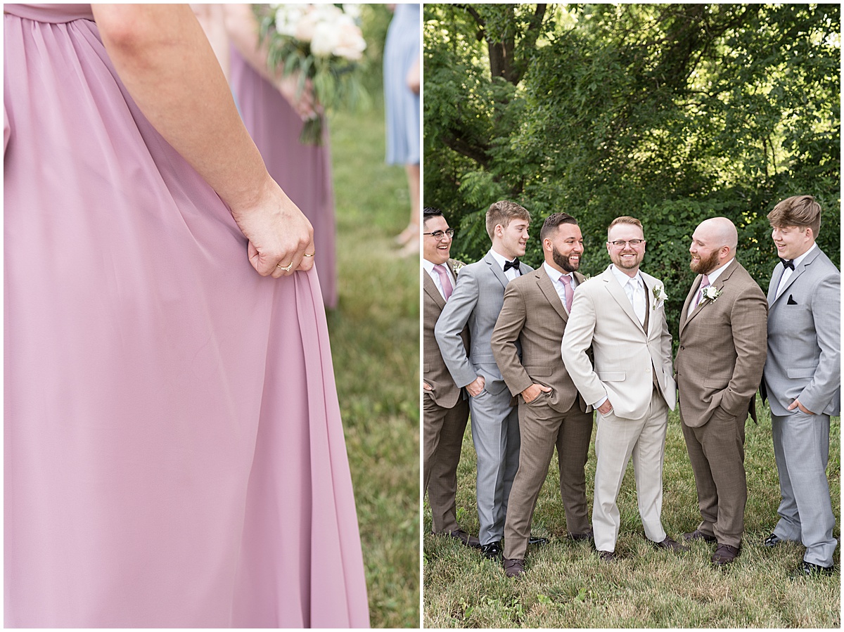 Groomsmen admire groom at Stables Event Center wedding in Lafayette, Indiana