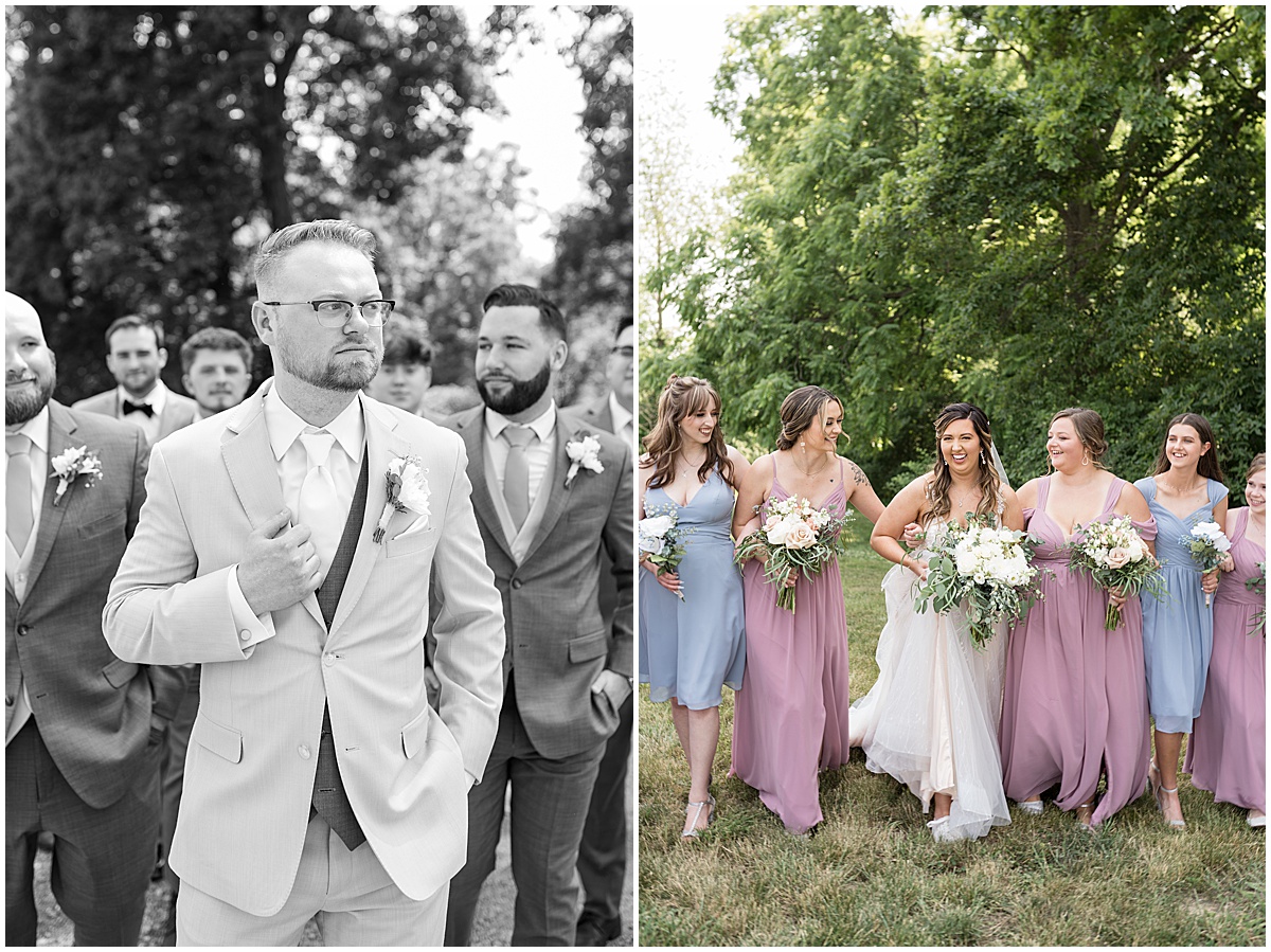 Bridal party walks outside Stables Event Center wedding in Lafayette, Indiana
