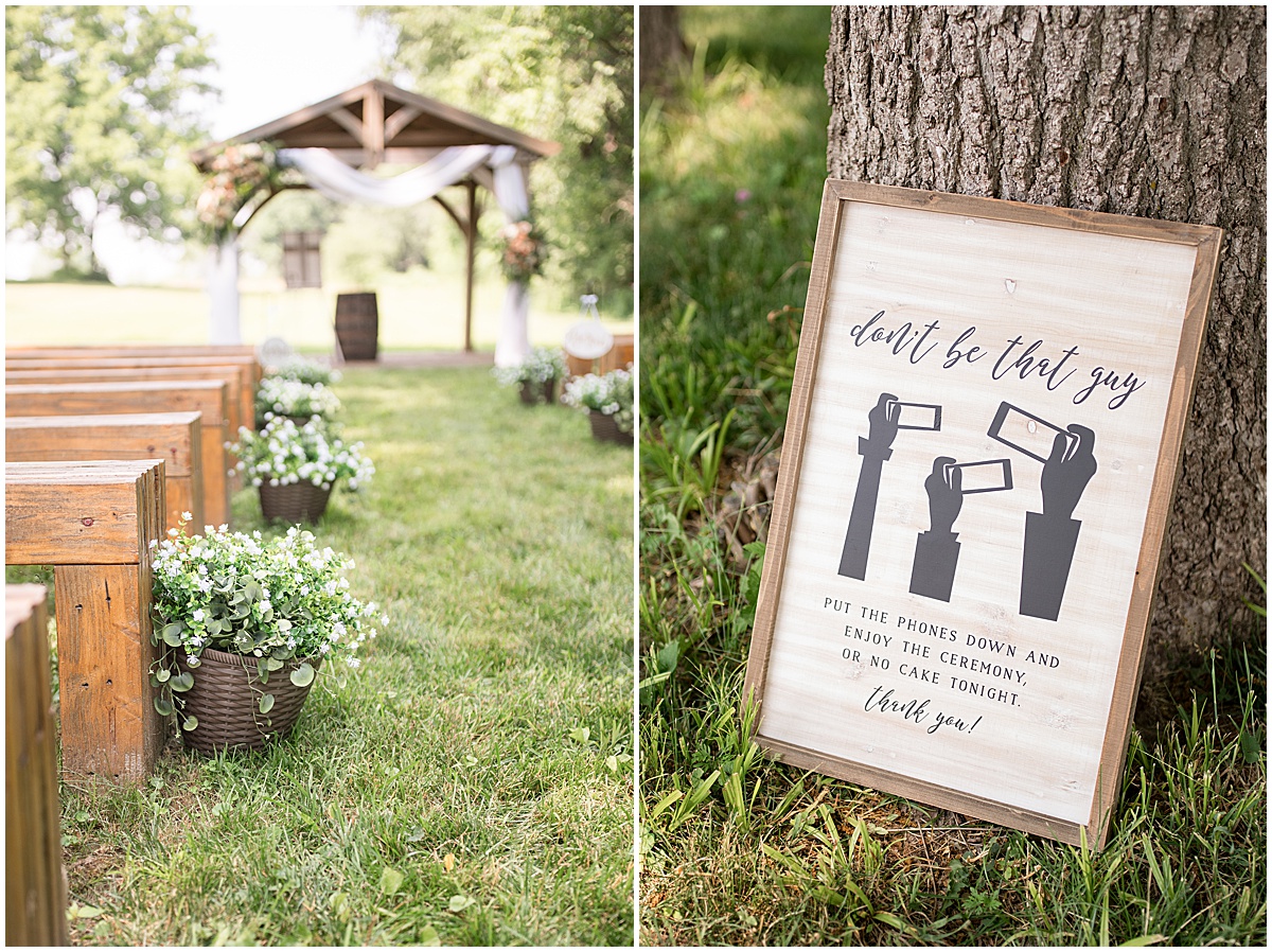 No phone sign for Stables Event Center wedding in Lafayette, Indiana