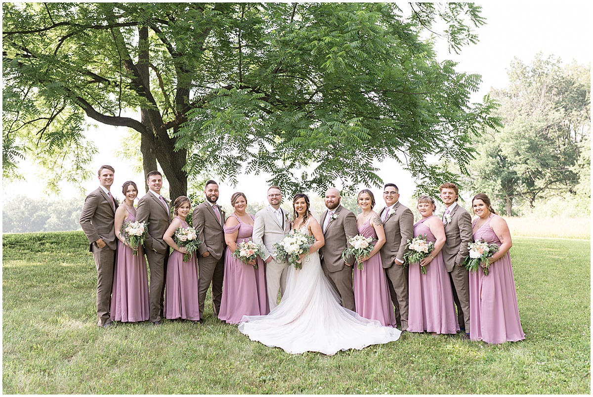 Taupe and pink bridal party at Stables Event Center wedding in Lafayette, Indiana