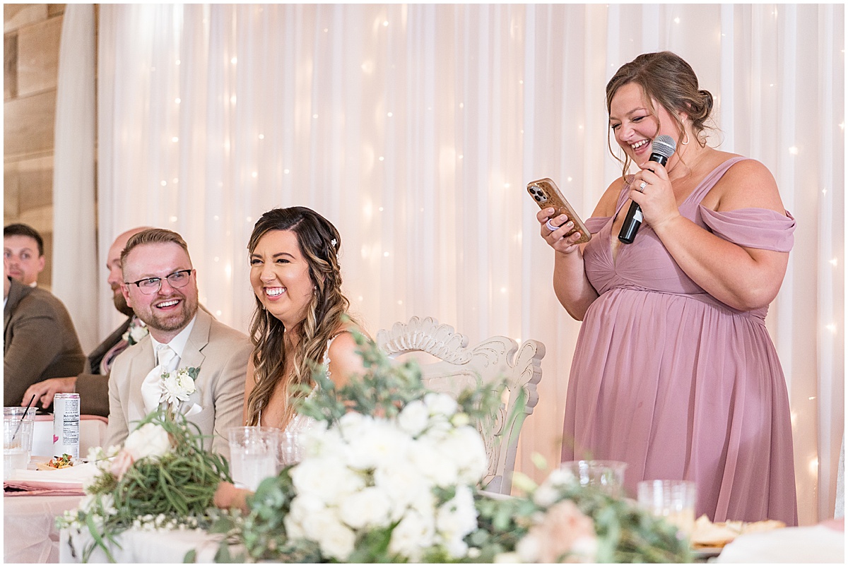 Maid of honor speech at Stables Event Center wedding in Lafayette, Indiana