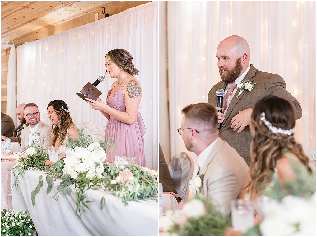 Bridal party speeches at Stables Event Center wedding in Lafayette, Indiana