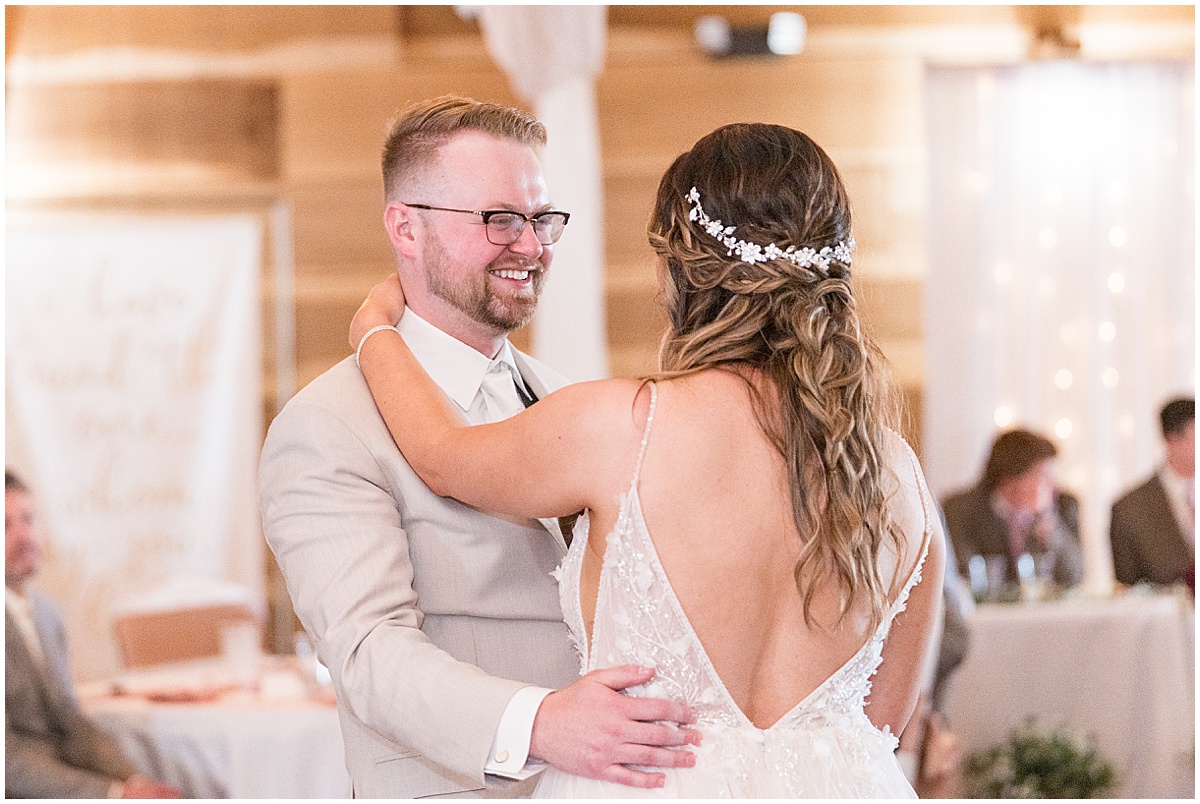 First dance with newlyweds at Stables Event Center wedding in Lafayette, Indiana