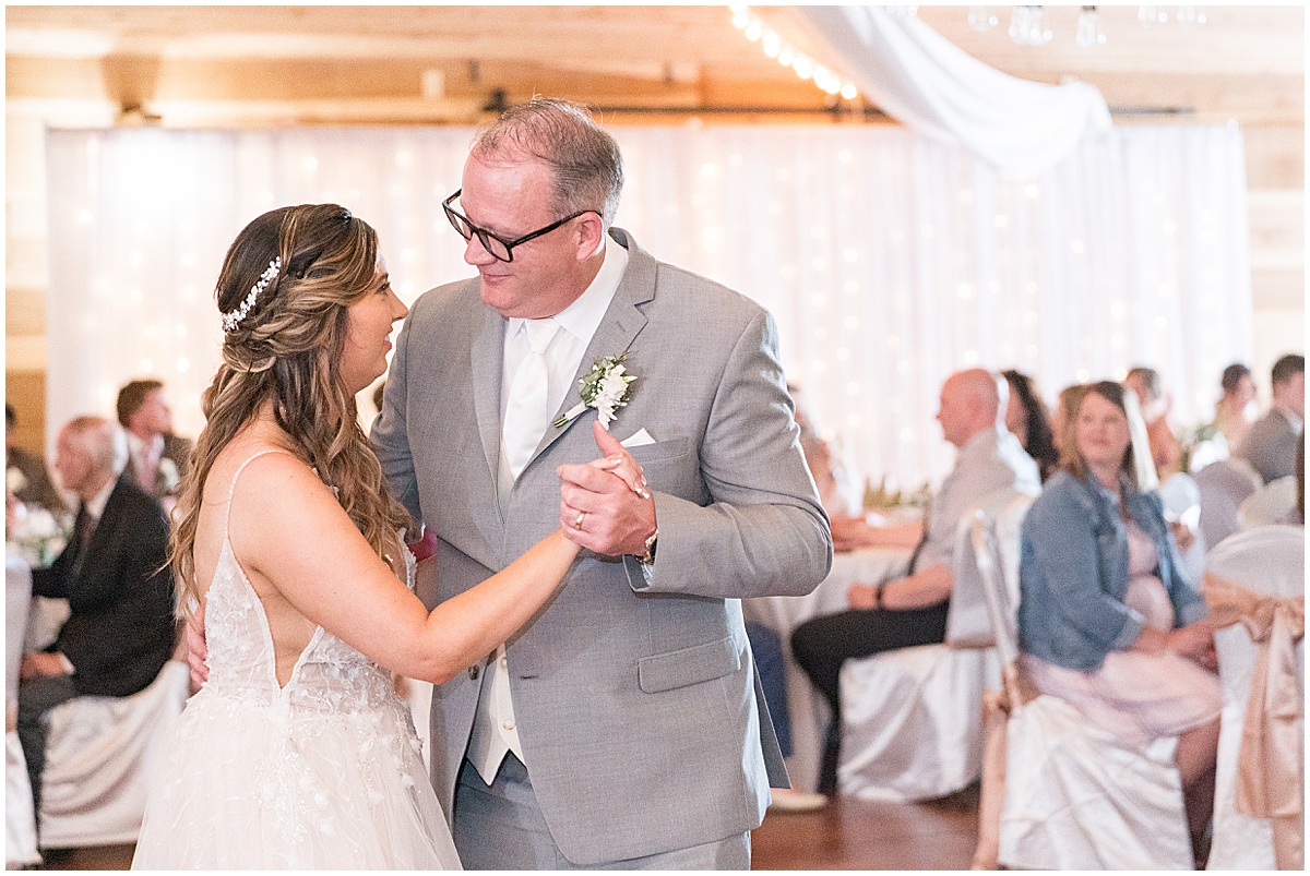 Bride dances with father at Stables Event Center wedding in Lafayette, Indiana