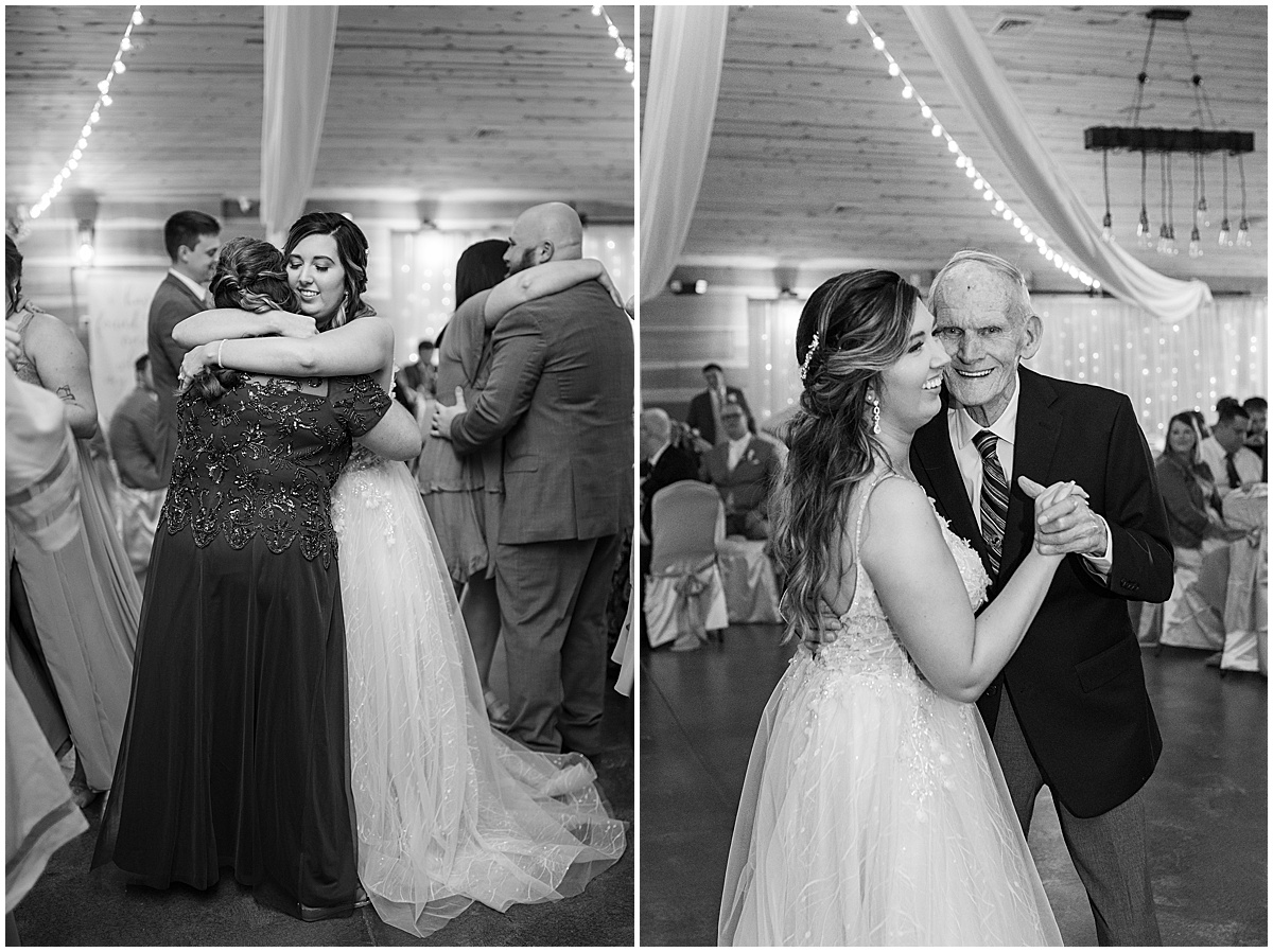 Bride dances with family at Stables Event Center wedding in Lafayette, Indiana