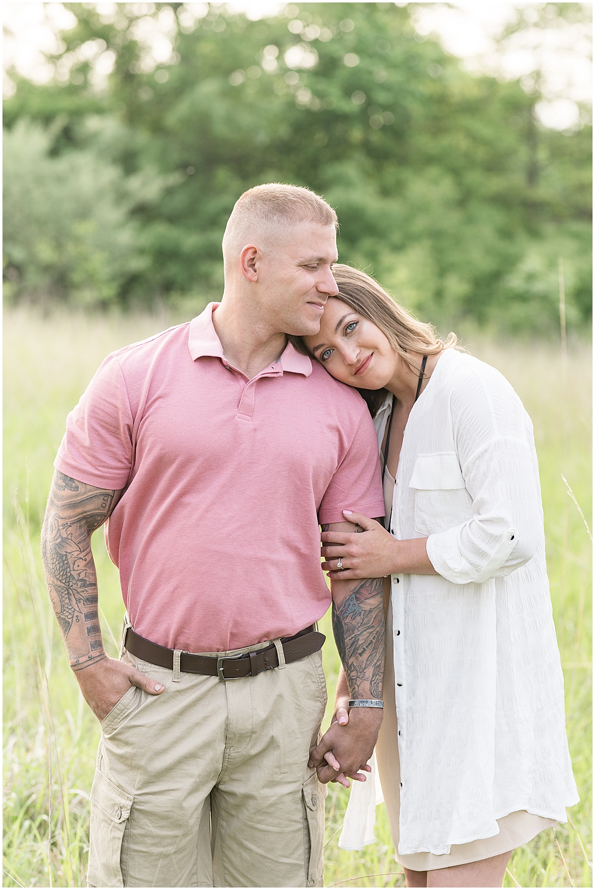Summer sunrise engagement photos in Lafayette, Indiana at Fairfield Lakes Park