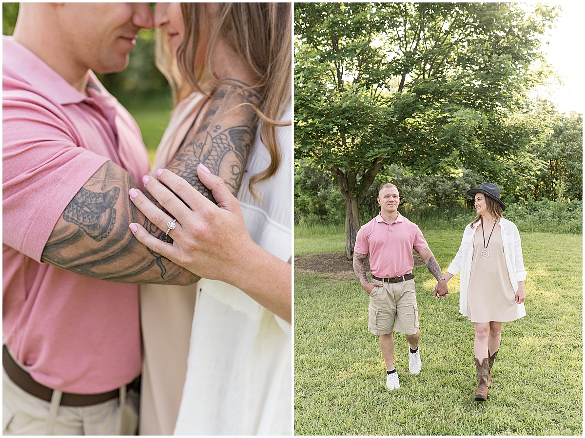 Summer sunrise engagement photos in Lafayette, Indiana at Fairfield Lakes Park