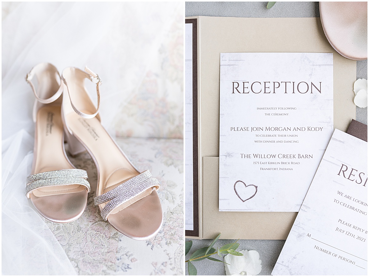 Gold high heels for White Willow Creek Barn wedding in Frankfort, Indiana